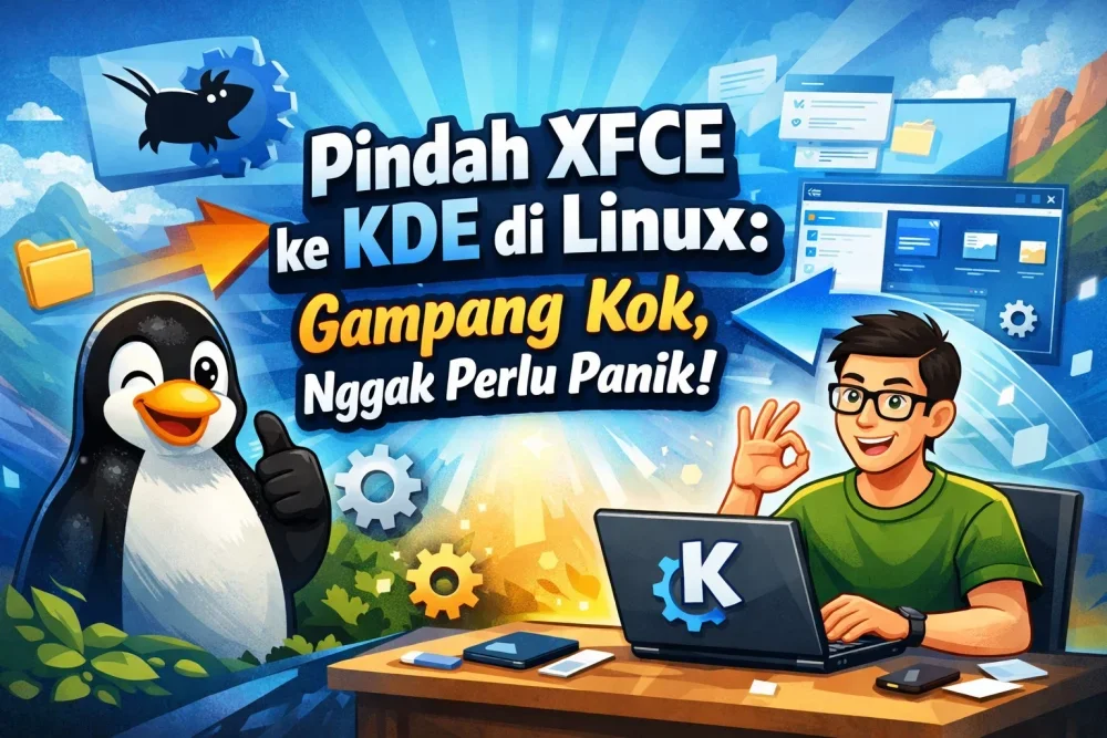Ilustrasi desktop Linux XFCE dan KDE Plasma