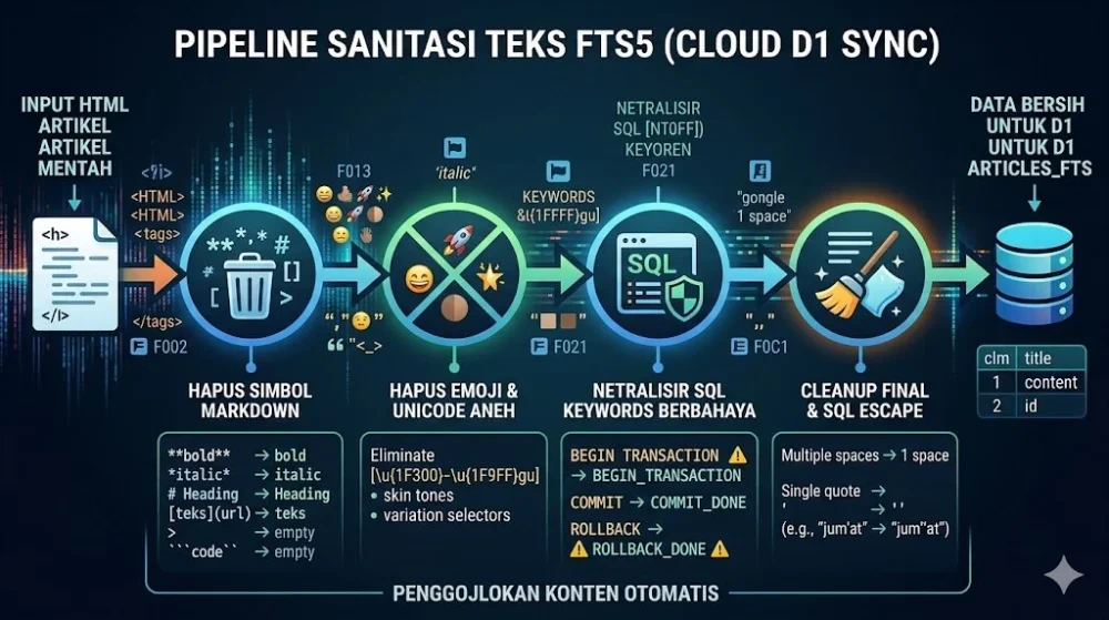 Alur proses ekstraksi file HTML lokal menuju Cloudflare D1