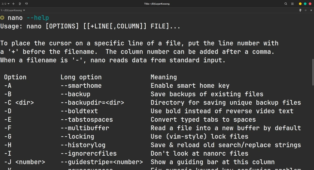 Tampilan GNU nano 9.1 dengan antarmuka teks dan indikator scroll
