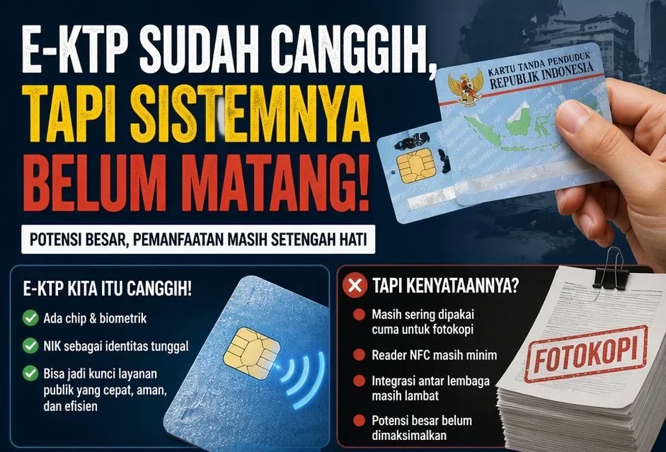 Ilustrasi E-KTP, IKD, dan digitalisasi dokumen kependudukan di Indonesia