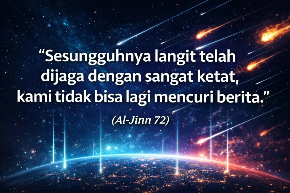 Ilustrasi jin durhaka mencoba mengintip langit dan diserang syihab