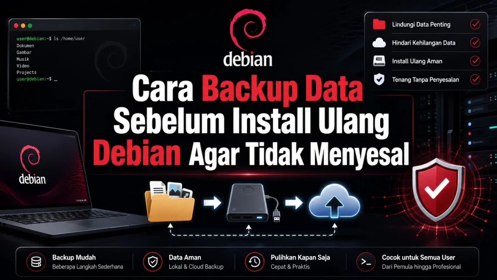 Ilustrasi server dan proses pencadangan data Linux