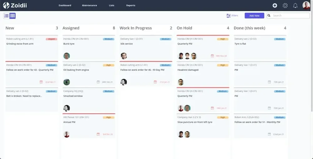 Contoh Kanban board untuk work order backlog di CMMS