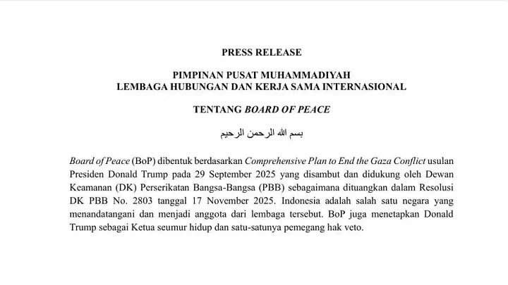 Pandangan Kritis Muhammadiyah Terhadap Board of Peace