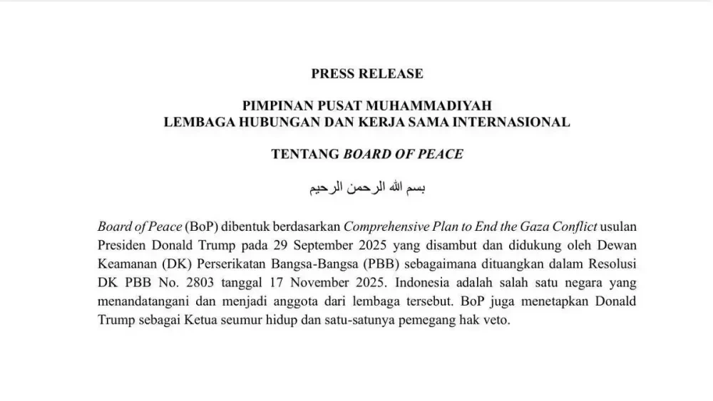 Pandangan Kritis Muhammadiyah Terhadap Board of Peace