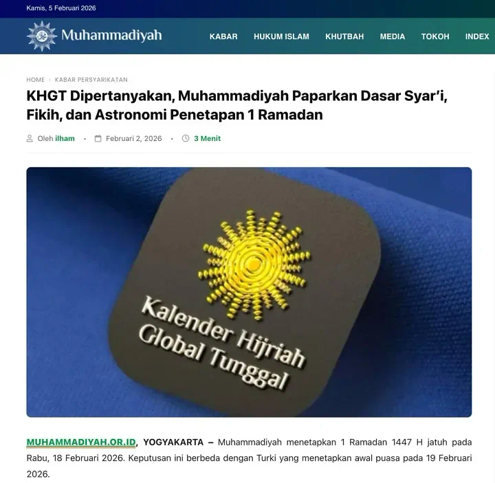 Mengapa Puasa 2026 Dimulai 18 Februari? Kupas Tuntas KHGT Muhammadiyah dan Peran Alaska