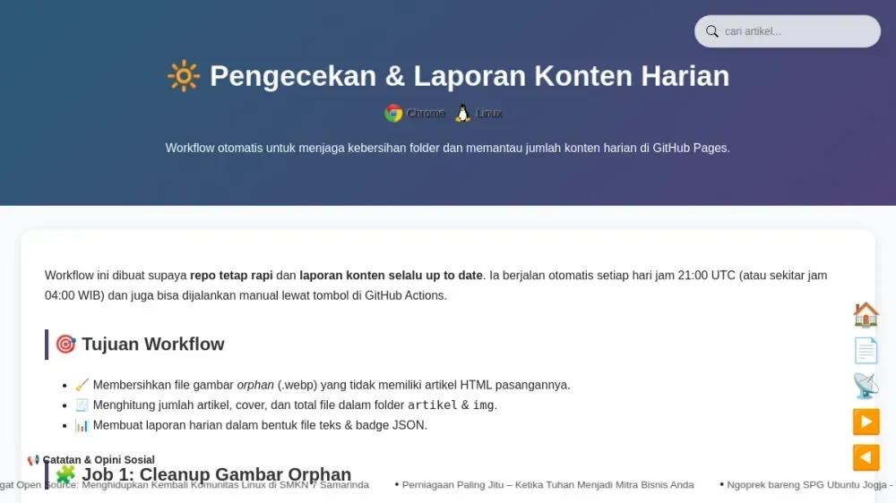 Pengecekan & Laporan Konten Harian - GitHub Actions 🔆