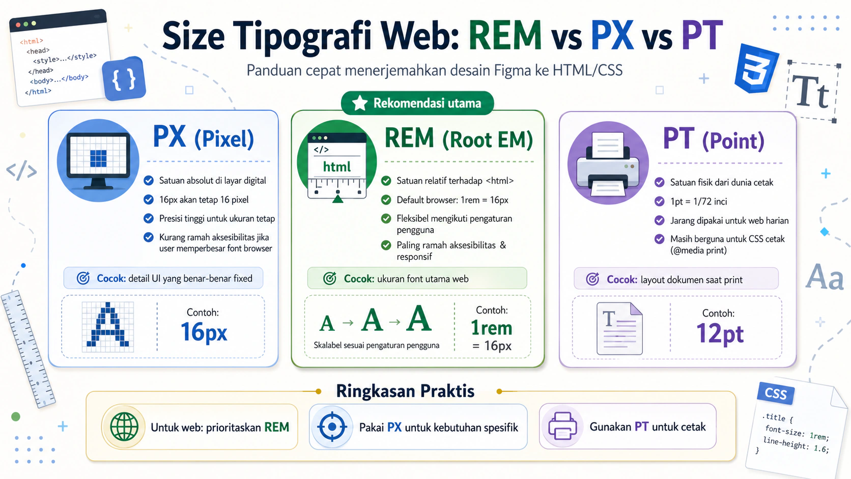 Kalkulator Konversi Tipografi (REM - PX - PT)