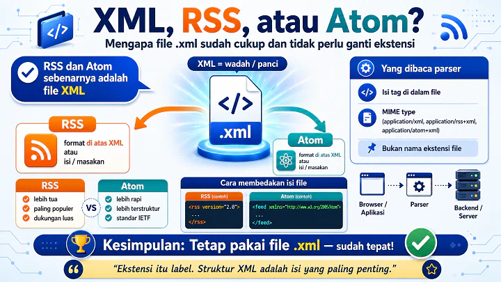 XML, RSS, atau Atom? Mengapa File .xml Sudah Cukup dan Tidak Perlu Ganti Ekstensi