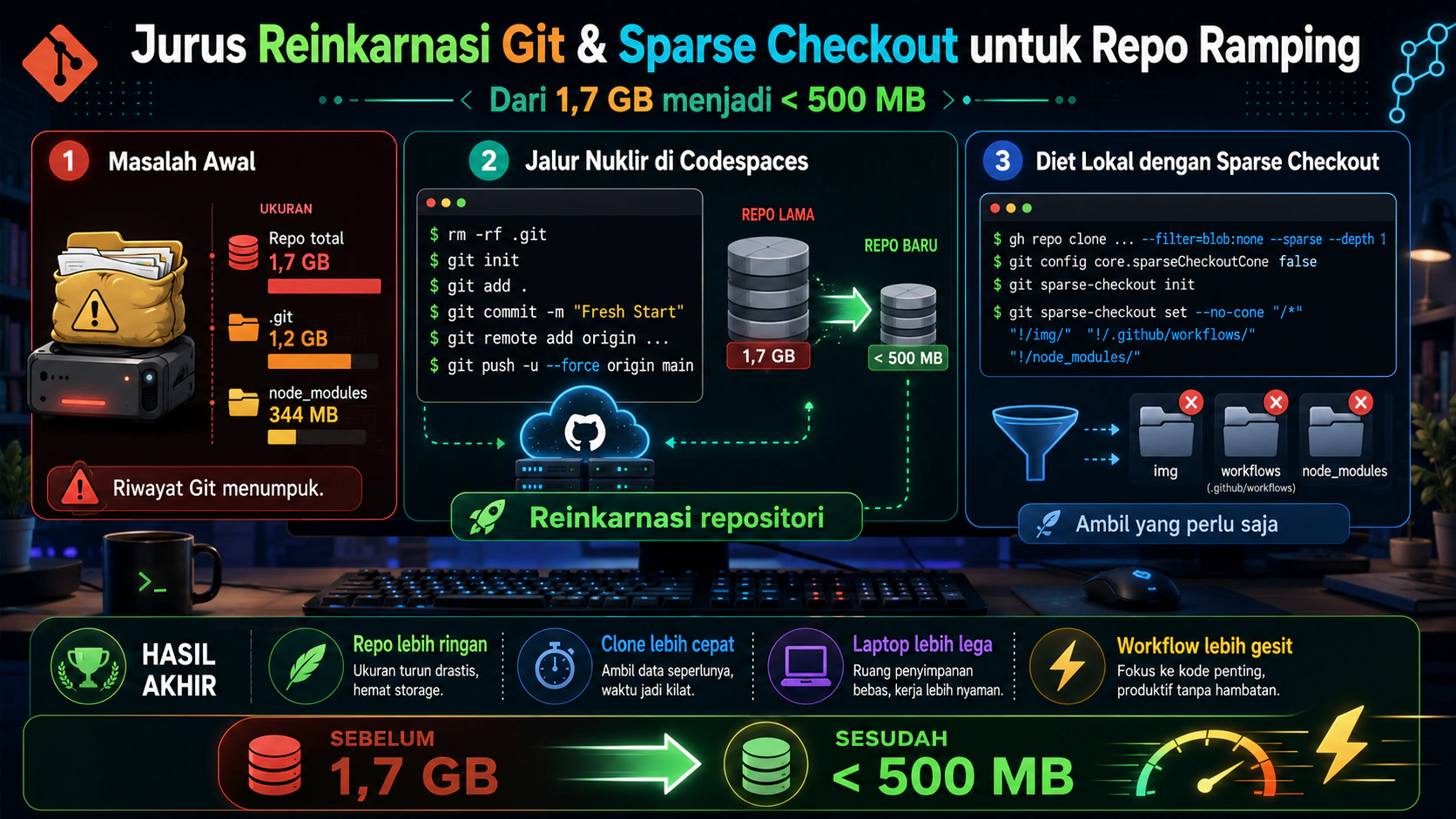 Jurus Reinkarnasi Git & Sparse Checkout untuk Repo Ramping