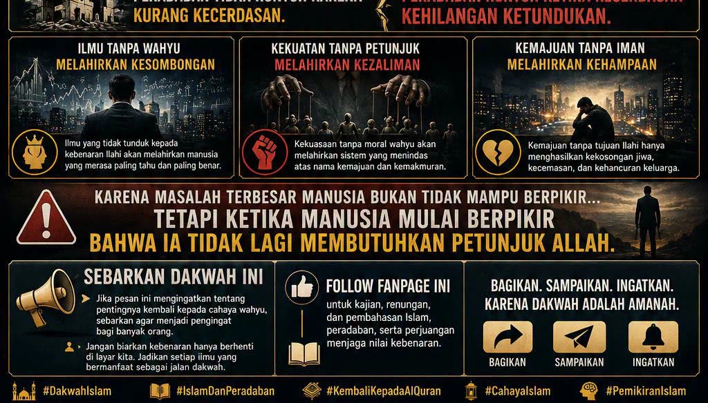 Ilustrasi manusia yang kehilangan cahaya wahyu dan terjerumus dalam kehampaan peradaban