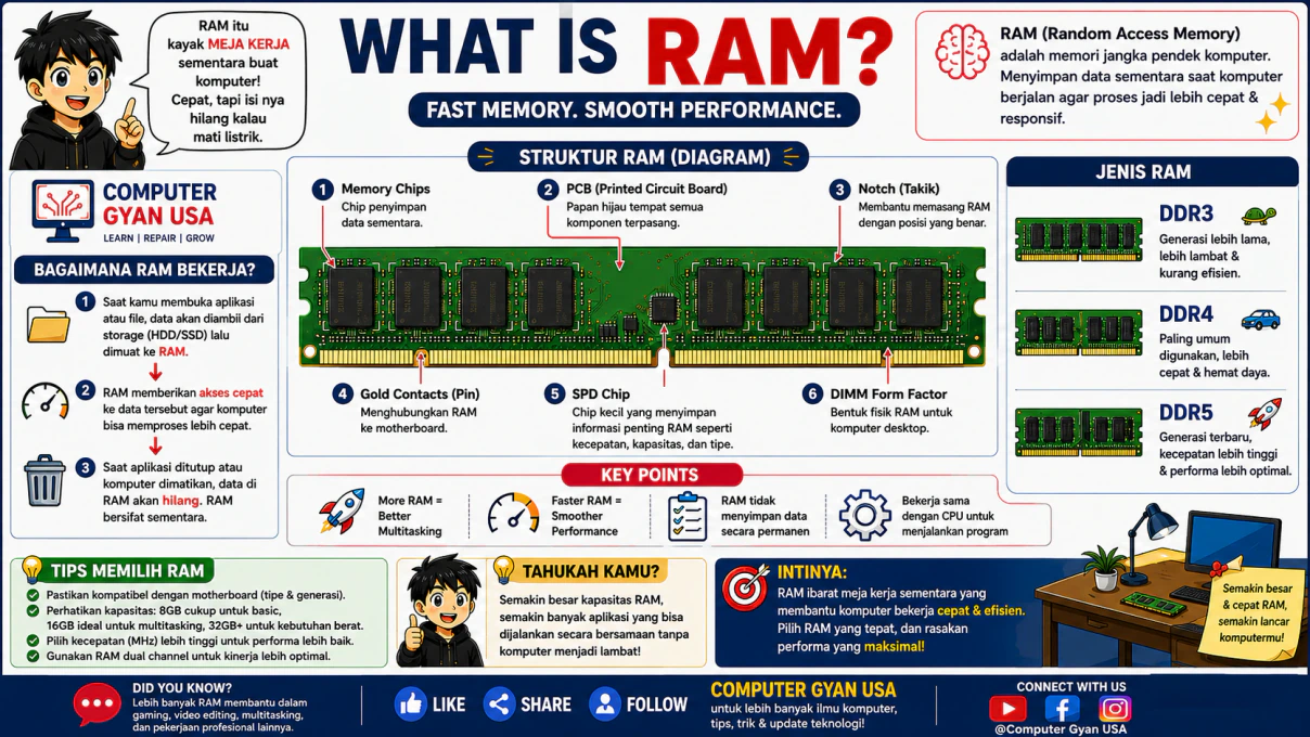 RAM Adalah Meja Kerja Komputer: Pengertian, Cara Kerja, dan Jenis
