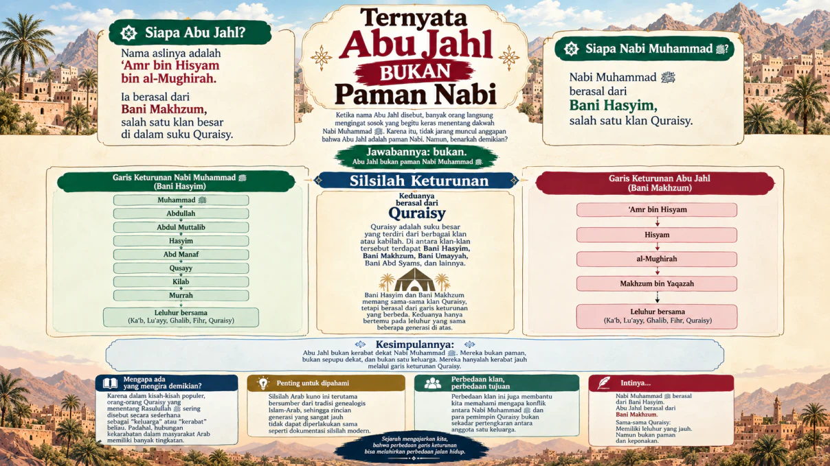 Ilustrasi silsilah suku Quraisy dan perbedaan klan Bani Hasyim dengan Bani Makhzum