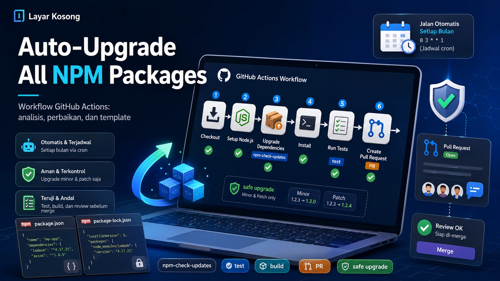 Auto-Upgrade All NPM Packages - Workflow GitHub Actions (Analisis, perbaikan, dan template)
