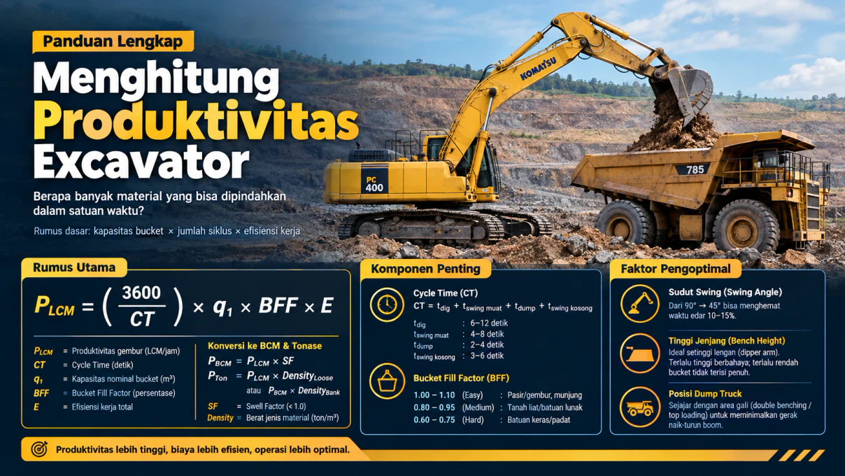 Ilustrasi excavator melakukan pemuatan material di area tambang terbuka