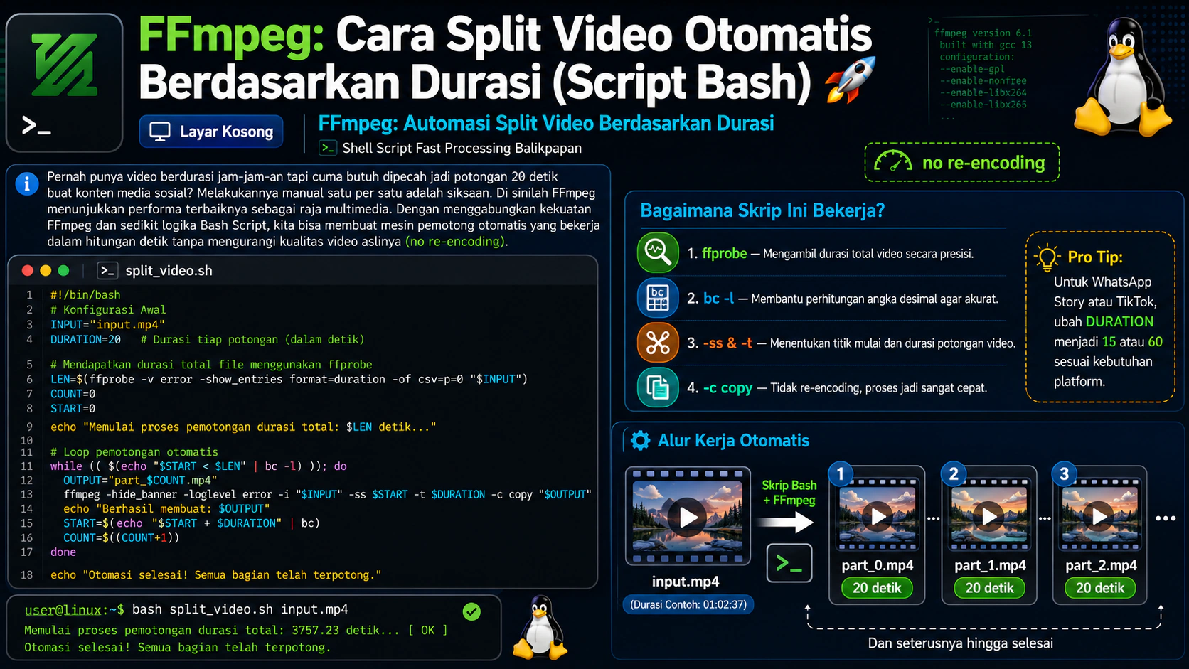 FFmpeg: Cara Split Video Otomatis Berdasarkan Durasi (Script Bash) 🚀