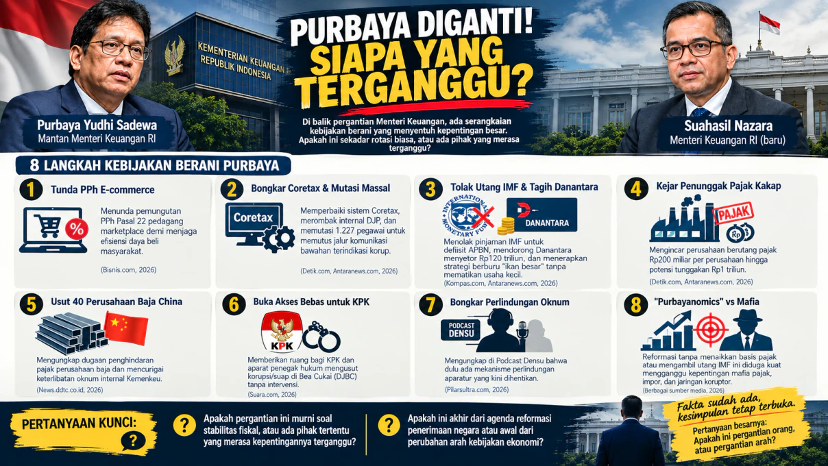 Infografis Pergantian Menteri Keuangan Purbaya Yudhi Sadewa ke Suahasil Nazara