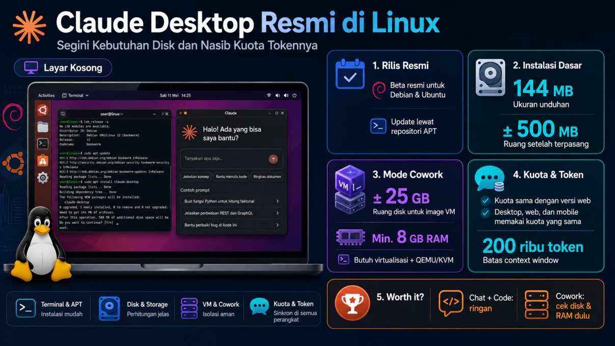 Claude Desktop Resmi di Linux: Disk & Kuota Token