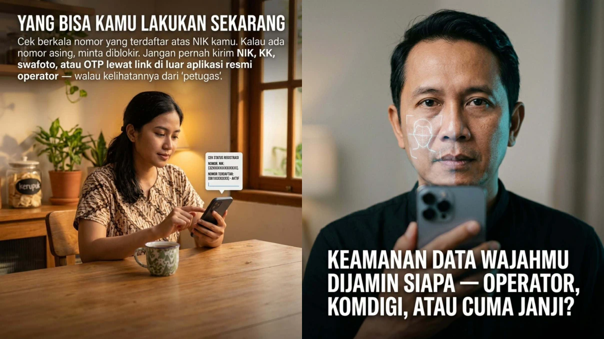 Seorang pria melakukan verifikasi biometrik pada ponselnya sambil mempertanyakan siapa penjamin keamanan data wajah tersebut