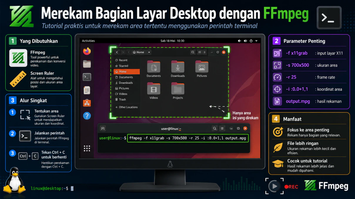 Cara Merekam Sebagian Layar Desktop dengan FFmpeg