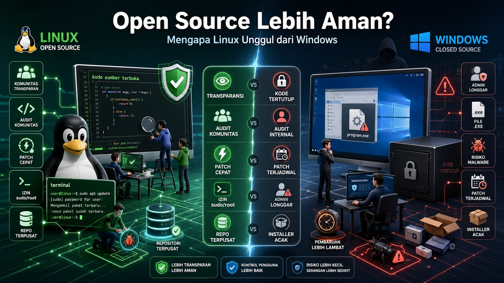 Open Source Lebih Aman? Mengapa Linux Unggul dari Windows (Analisis Teknis)