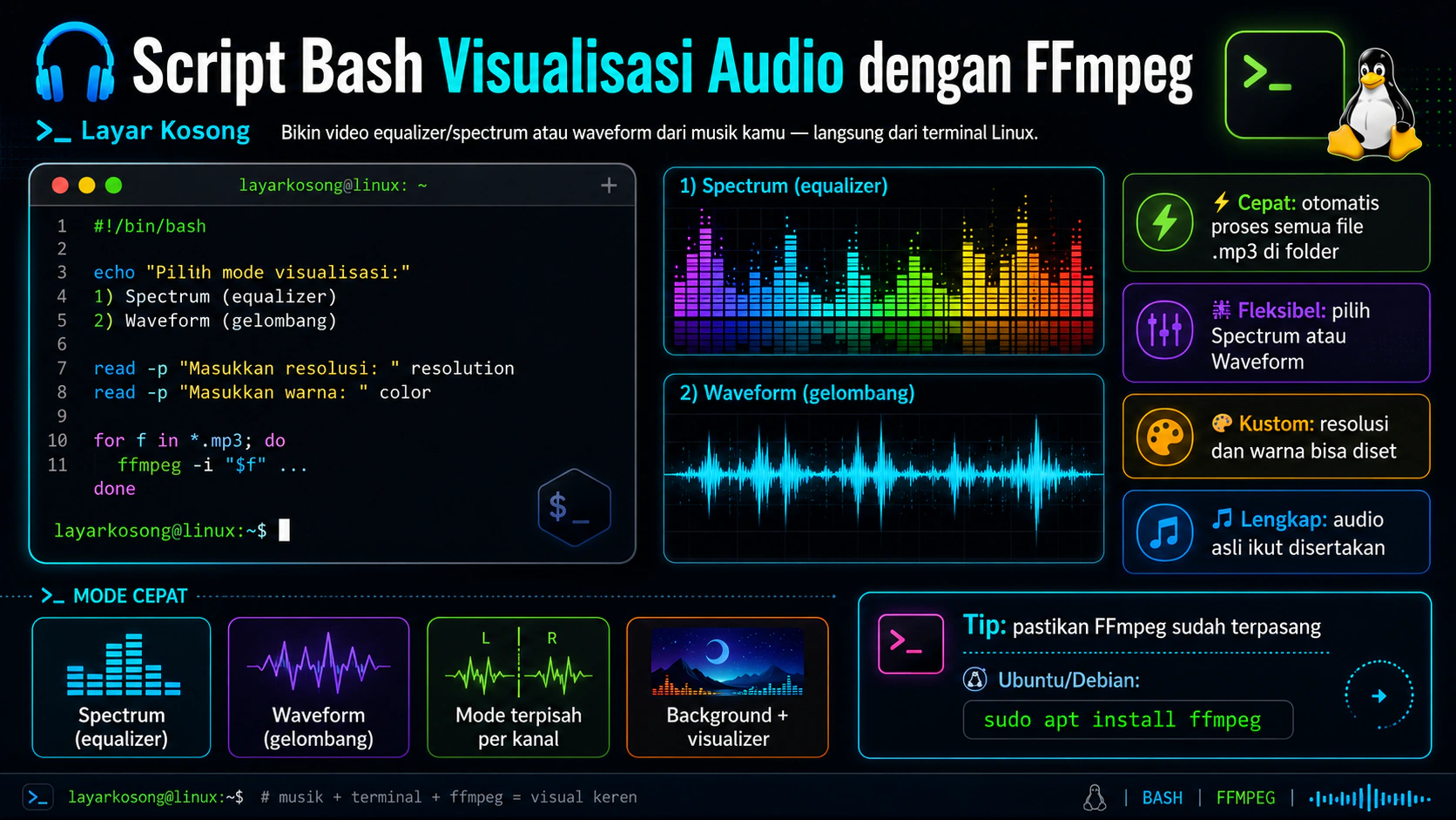 Script Bash Visualisasi Audio dengan FFmpeg