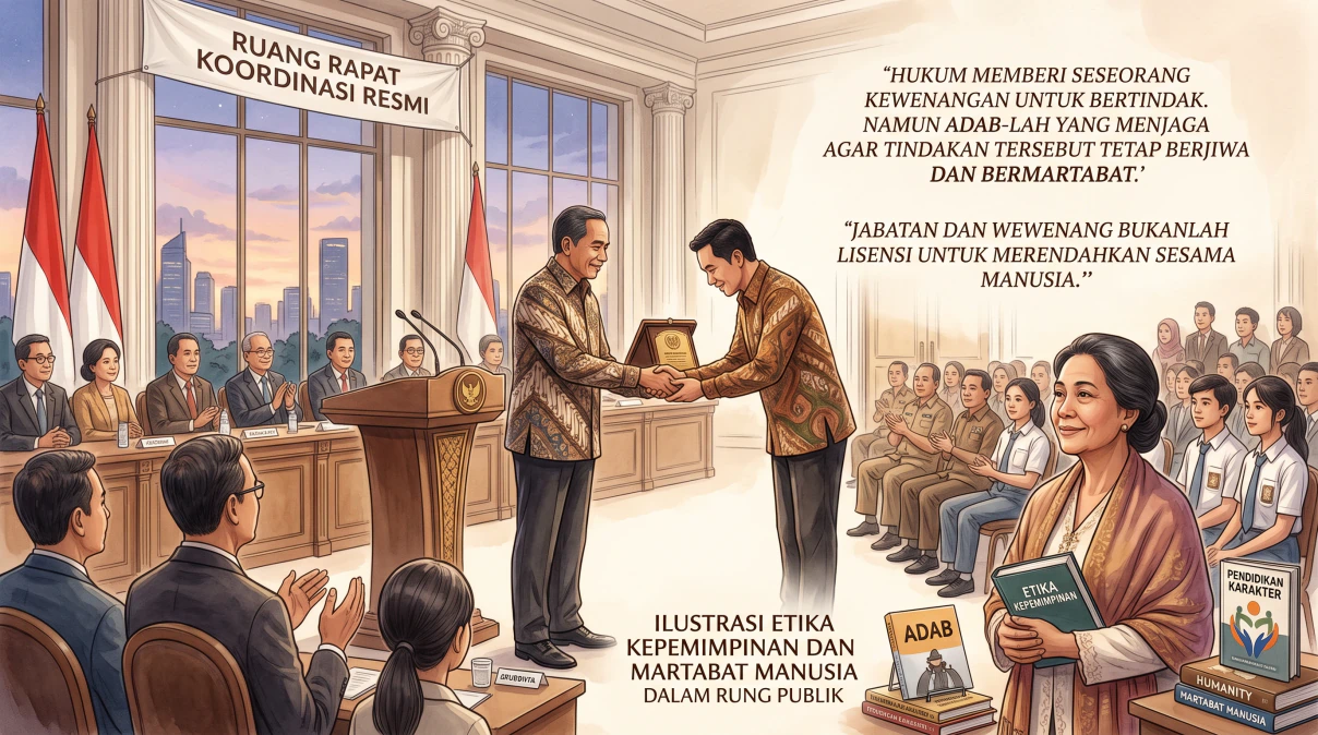Ilustrasi etika kepemimpinan dan penghargaan martabat manusia dalam ruang publik