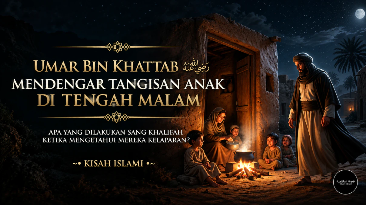 Ilustrasi malam yang sunyi di Madinah sebagai latar kisah Umar bin Khattab