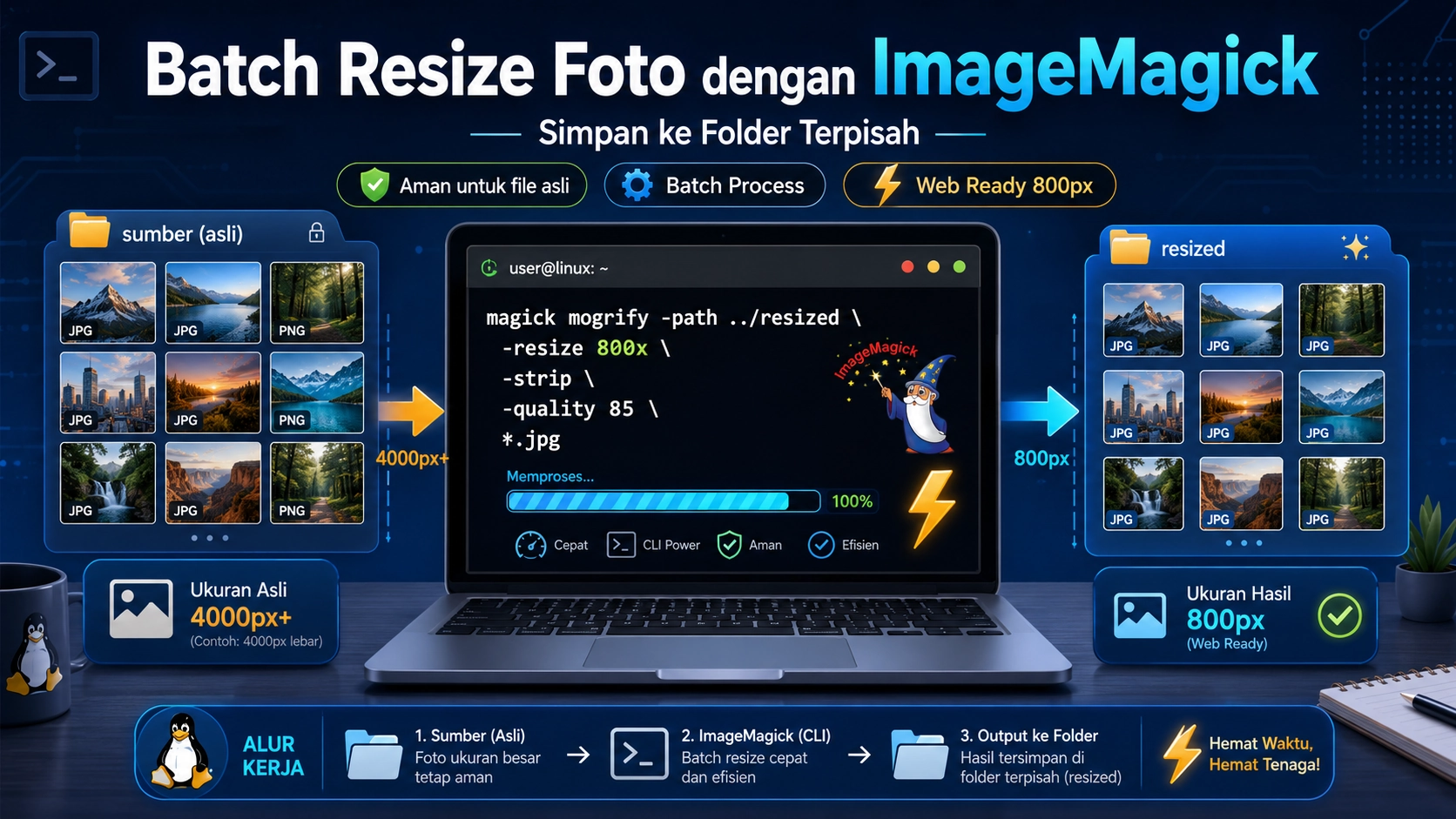 Batch Resize Foto dengan ImageMagick - Simpan ke Folder Terpisah