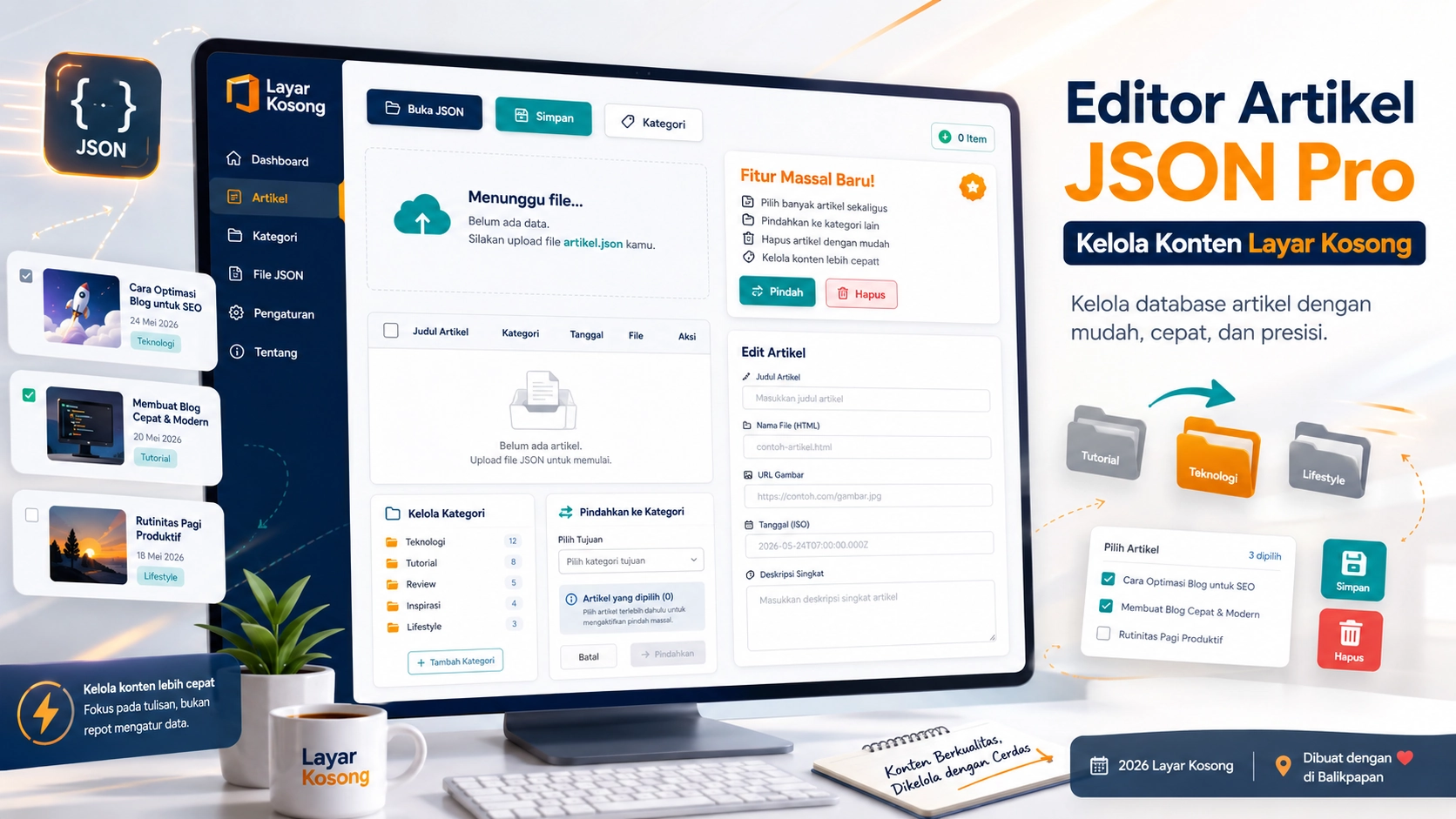 Editor Artikel JSON Pro - Kelola Konten Layar Kosong
