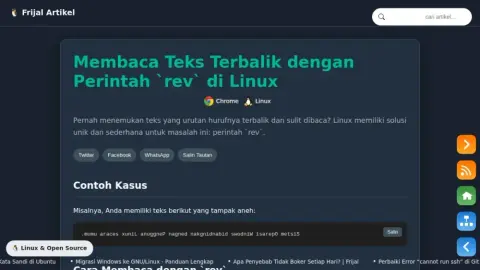 Membaca Teks Terbalik dengan Perintah 'rev' di Linux