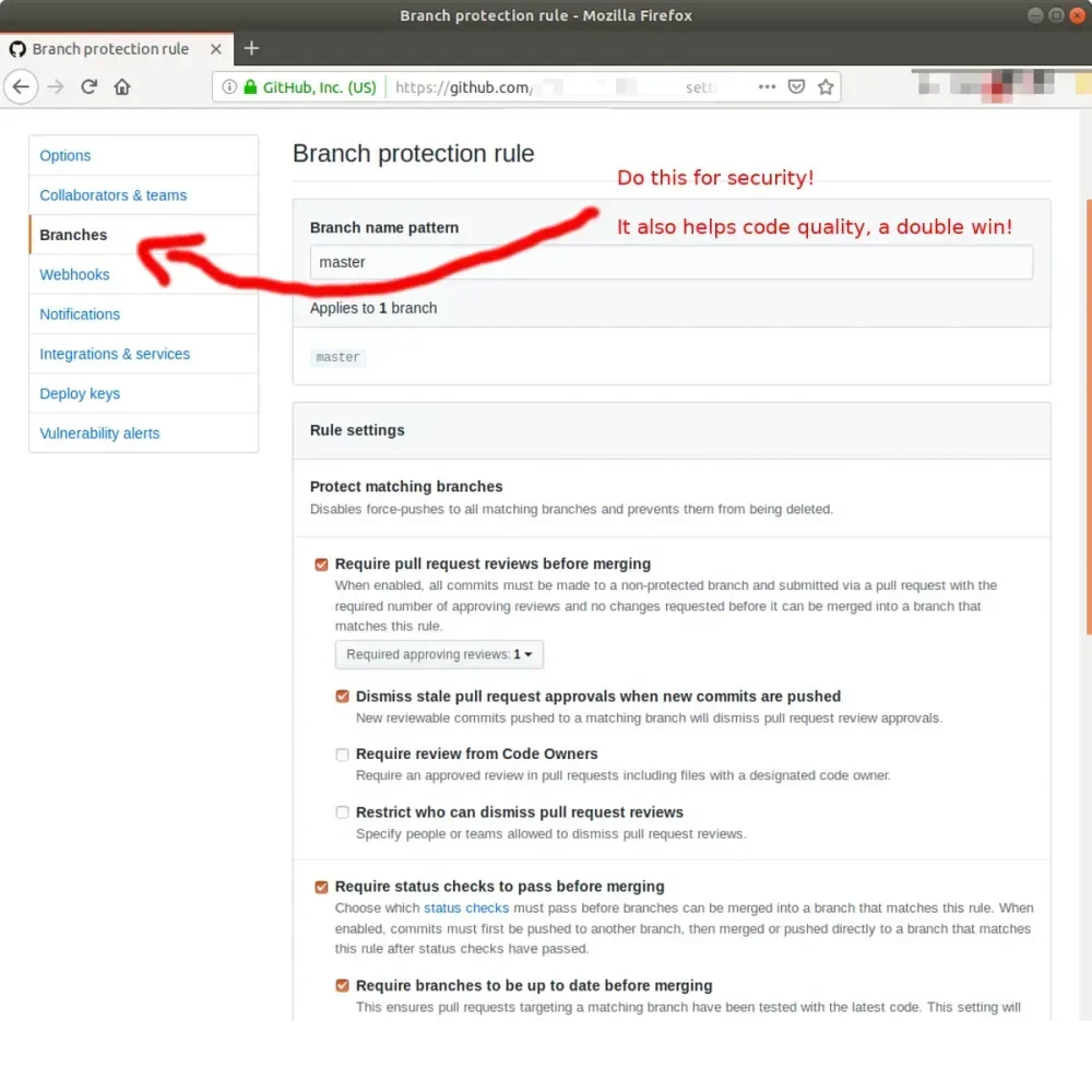 Branch protection GitHub