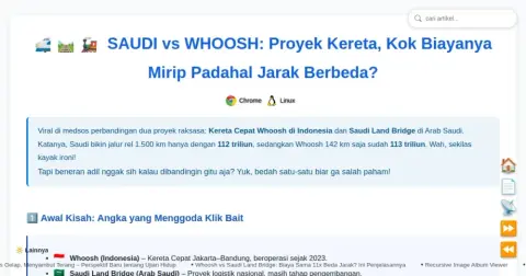 Saudi vs Whoosh: Proyek Kereta, Biaya Mirip Jarak Beda