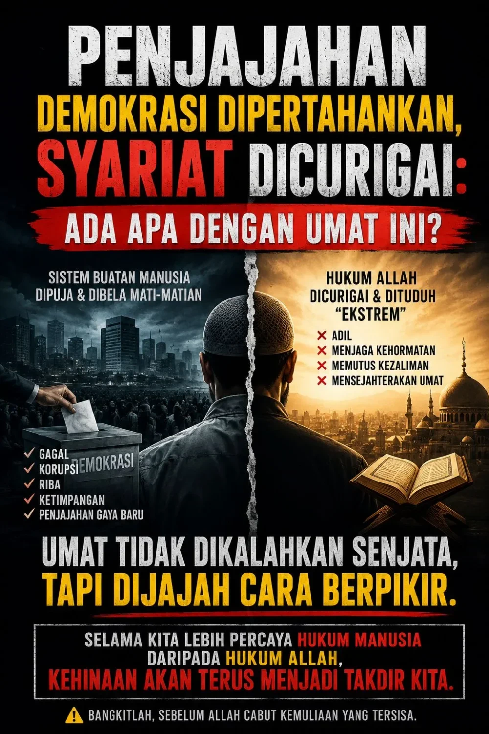 Demokrasi Dipertahankan, Syariat Dicurigai: Ada Apa dengan Umat Ini?