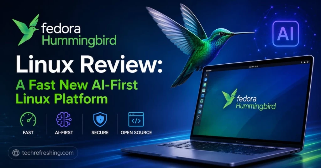 Ilustrasi konseptual Fedora Hummingbird Linux yang menjadi fondasi sistem operasi otonom untuk kecerdasan buatan