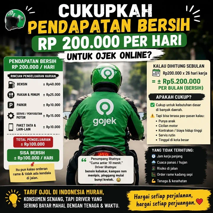 Cukupkah Pendapatan Bersih Rp 200.000 Per Hari Untuk Ojek Online?