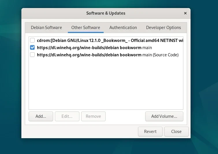 Repositori baru Wine yang berhasil ditambahkan ke dalam daftar Other Software