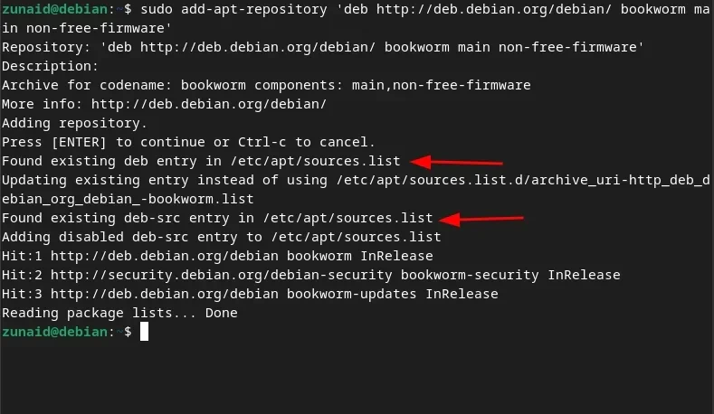 Terminal menampilkan pesan error bahwa repositori yang diinput sudah eksis di dalam sistem