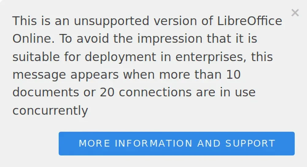 Peringatan batas penggunaan LibreOffice Online