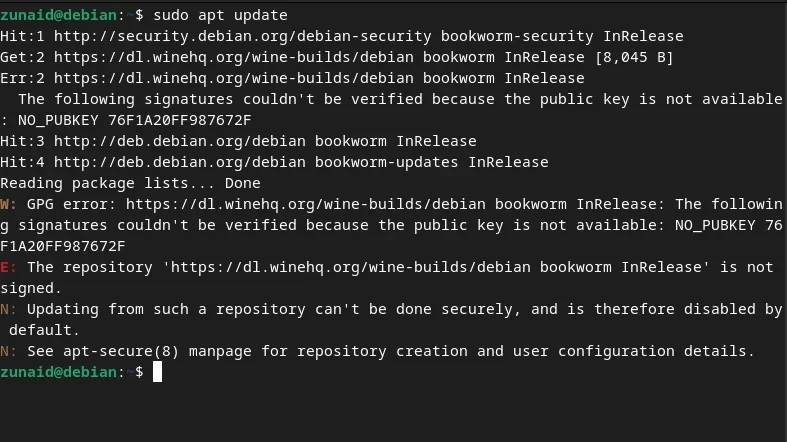 Menjalankan perintah sudo apt update di terminal untuk menyegarkan cache