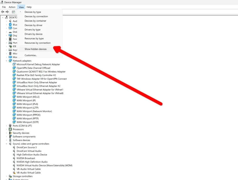 Show hidden devices