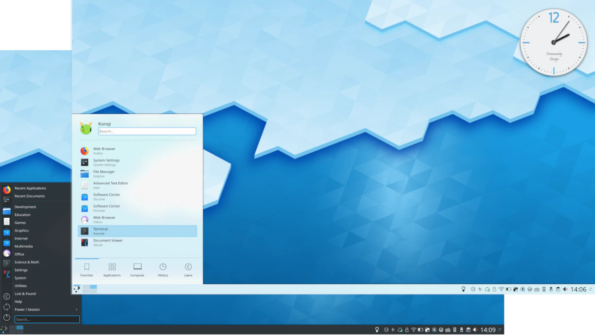 Tangkapan layar antarmuka elegan dari desktop environment KDE Plasma