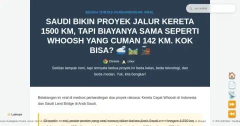Perbandingan Whoosh vs Saudi Rail: Bedah Biaya Proyek