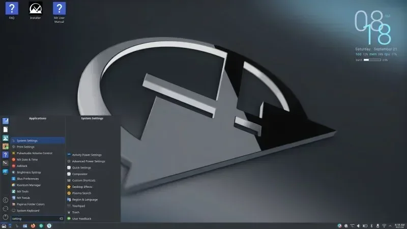 MX Linux menu