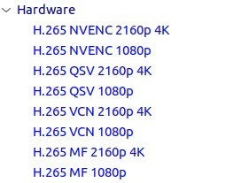 Opsi Hardware Acceleration di dalam menu Presets HandBrake